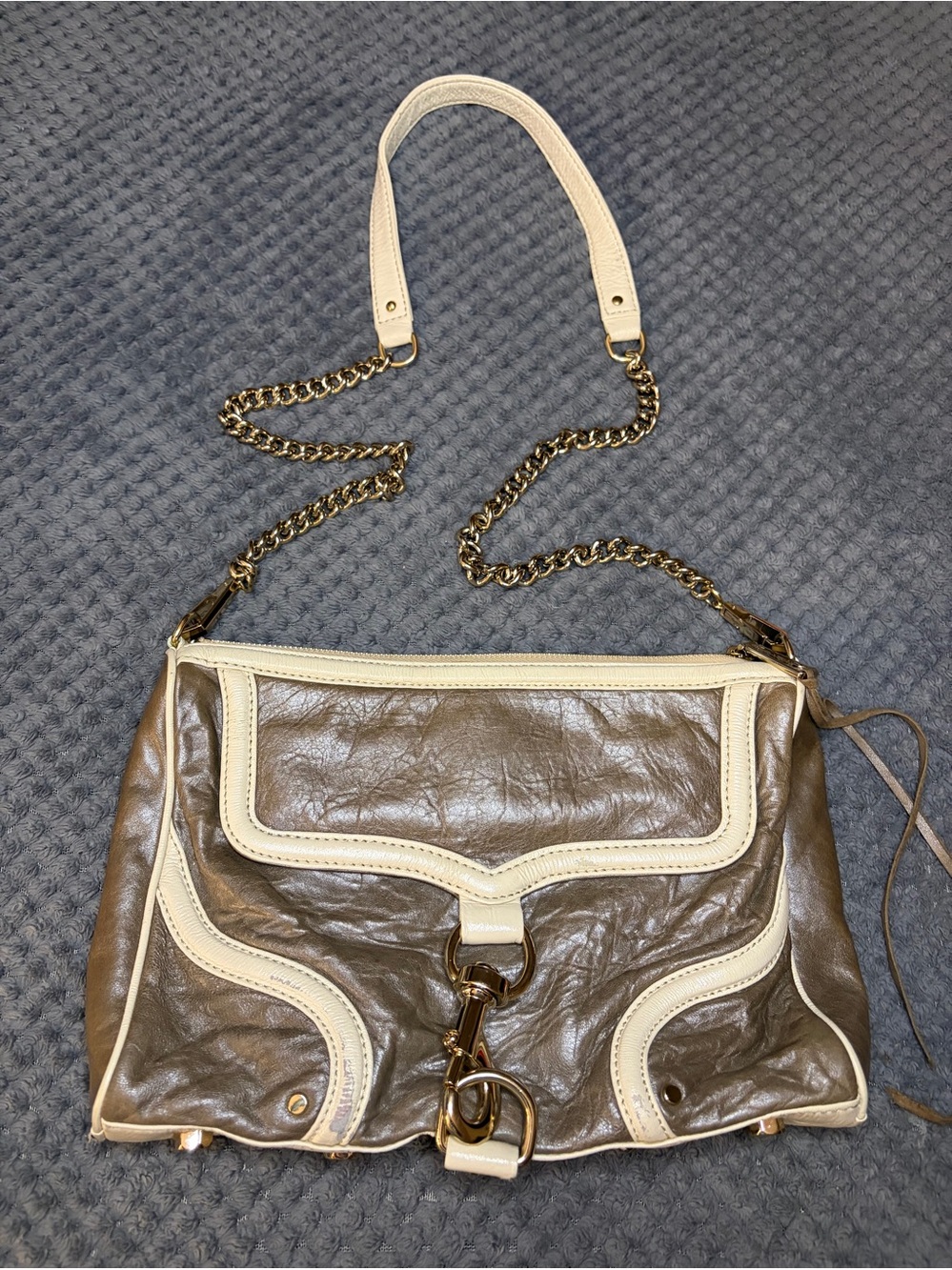 Two-Tone Brown and Cream Leather Shoulder Bag